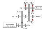 Configuration of the test bench used in gears damage simulation