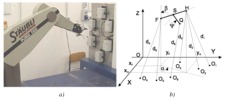 a)Sistema de seguimiento con un robot PUMA562 b) esquema de la estructura cinemática